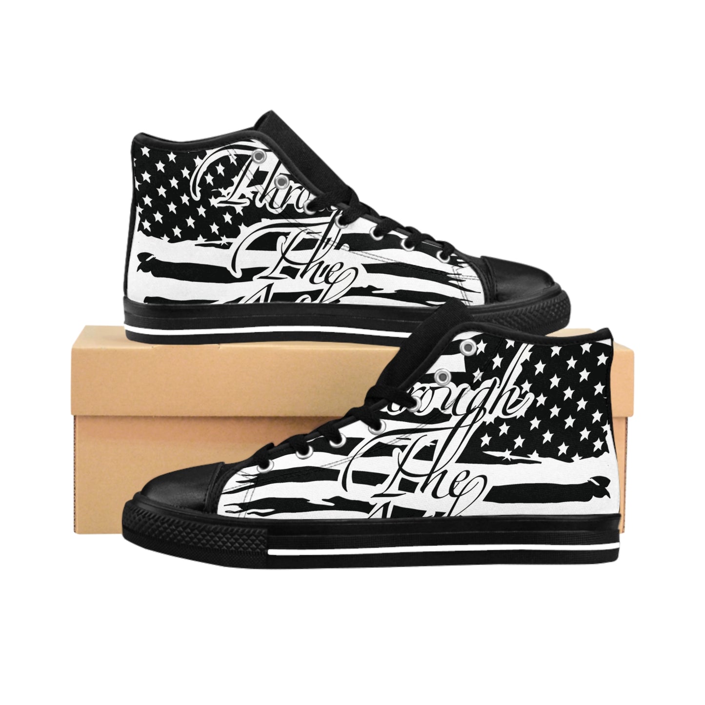High-Top Sneakers — American Flag & Sunrise Graphic from Darrell Wickline