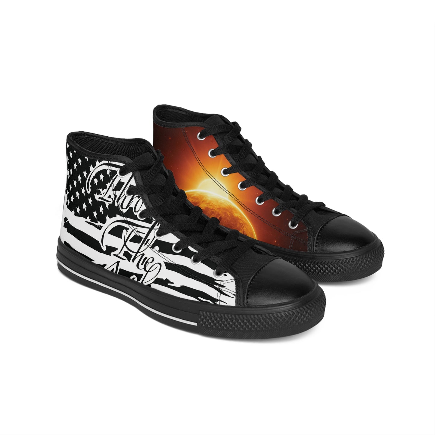 High-Top Sneakers — American Flag & Sunrise Graphic from Darrell Wickline